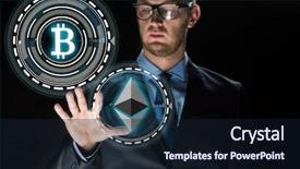  Presentation with black technology - PPT theme consisting of bitcoin holograms over black background and a wine colored foreground