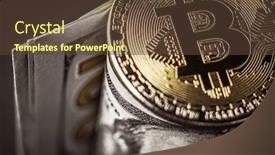  Presentation with money bitcoin - Slide set with bitcoin-on-paper-usd-banknote background and a tawny brown colored foreground