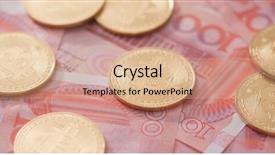  Presentation with bitcoin - Beautiful presentation theme featuring bitcoin on rmb chinese banknote backdrop and a  colored foreground