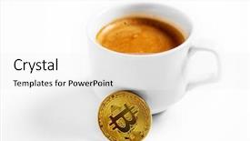  Presentation with money bitcoin crypto currency gold - Cool new theme with bitcoin standing on coffee cup backdrop and a white colored foreground