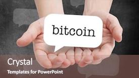  Presentation with direction direct mail campaign written - PPT theme enhanced with bitcoin written on a speechbubble background and a  colored foreground