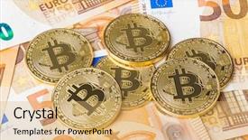  Presentation with bitcoins - Presentation design featuring bitcoins and money - business technology background and a yellow colored foreground