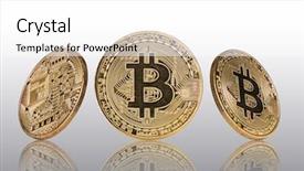  Presentation with bitcoins - PPT theme enhanced with bitcoins gold coin on light background and a  colored foreground