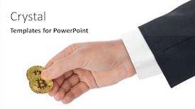  Presentation with bitcoins - Audience pleasing theme consisting of bitcoins-in-hand-isolated backdrop and a white colored foreground