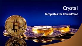  Presentation with blue gold - Slide set enhanced with bitcoins on a blue background background and a  colored foreground