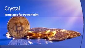  Presentation with blue gold - Presentation theme with bitcoins on a blue background background and a cobalt blue colored foreground
