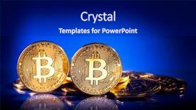  Presentation with blue gold - Colorful presentation enhanced with bitcoins on a blue background backdrop and a black colored foreground
