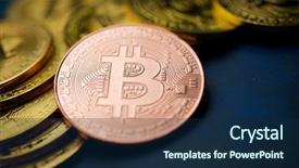  Presentation with bitcoins - Amazing presentation having bitcoins on a blue table backdrop and a navy blue colored foreground