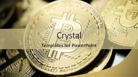  Presentation with bitcoins - PPT layouts consisting of bitcoins on a metal table background and a soft green colored foreground