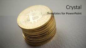  Presentation with bitcoins - PPT theme featuring bitcoins on a white paper background and a  colored foreground