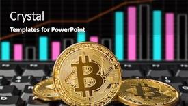 Presentation with bitcoins - Presentation featuring bitcoins on computer and diagram - business technology background background and a black colored foreground
