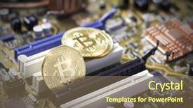  Presentation with computer motherboard - Presentation theme featuring bitcoins on the computer motherboard background and a coral colored foreground