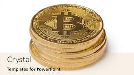  Presentation with bitcoins - Beautiful slide set featuring bitcoins stack isolated on white background backdrop and a yellow colored foreground