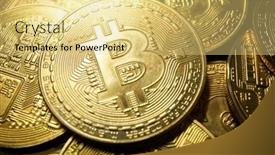  Presentation with bitcoins - Slide deck consisting of bitcoins-view-on-a-table background and a yellow colored foreground