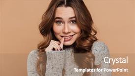  Presentation with finger - Audience pleasing slide set consisting of biting - close-up portrait playful attractive girl backdrop and a coral colored foreground