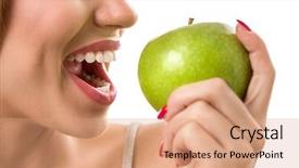  Presentation with healthy lifestyle - Audience pleasing PPT theme consisting of biting green apple with heathy backdrop and a coral colored foreground