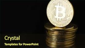  Presentation with cryptocurrency - Colorful slide set enhanced with bits - bitcoin a stack of physical backdrop and a wine colored foreground