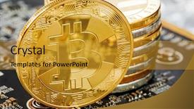  Presentation with bitcoin - Theme consisting of bits - bitcoin cryptocurrency digital bit coin background and a gold colored foreground