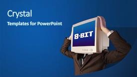  Presentation with old young - Presentation theme consisting of bits - young person with monitor head background and a ocean colored foreground