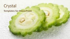  Presentation with bitter - Presentation featuring bitter gourd - slices of bittergourd background and a soft green colored foreground