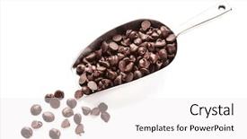  Presentation with of chocolate chips cookies - Amazing PPT layouts having bitterswett - metal scoop with tasty chocolate backdrop and a white colored foreground