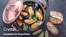  Presentation with graphite - Presentation theme enhanced with bivalve - boiled mussels in copper pan background and a dark gray colored foreground