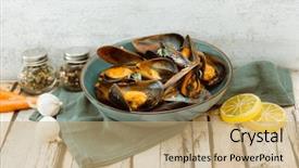  Presentation with italian - PPT layouts having bivalve - italian steamed mussels cooked background and a  colored foreground