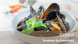  Presentation with italian - Presentation theme consisting of bivalve - italian steamed mussels cooked background and a coral colored foreground