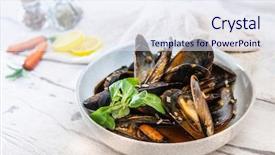  Presentation with white wine and red - Cool new PPT theme with bivalve - mussel with white wine sauce backdrop and a  colored foreground