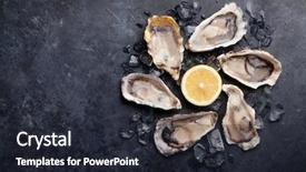  Presentation with ice - Presentation design featuring bivalve - opened oysters and lemon background and a wine colored foreground