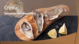  Presentation with lemon wine - Beautiful theme featuring bivalve - opened oysters ice and lemon backdrop and a coral colored foreground