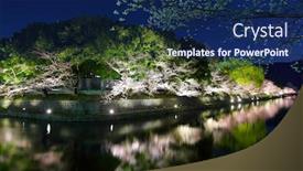  Presentation with sakura - Audience pleasing slide set consisting of biwa lake canal with sakura tree backdrop and a navy blue colored foreground