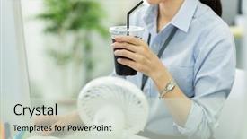  Presentation with ice - Audience pleasing slide deck consisting of biz - business woman drinking ice coffee backdrop and a soft green colored foreground