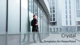  Presentation with full page business - Colorful slides enhanced with biz - full length business man backdrop and a  colored foreground