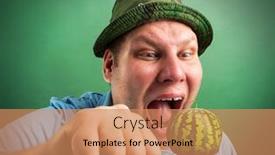  Presentation with eat - Cool new PPT theme with bizarre-man-preparing-to-eat backdrop and a coral colored foreground