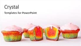  Presentation with cupcakes - Cool new presentation theme with bizarre rainbow colored cupcakes backdrop and a white colored foreground