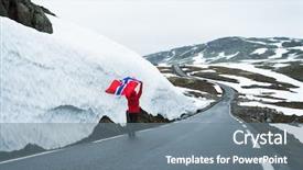  Presentation with landon the mountain road - Amazing presentation theme having bjorgavegen - snowy road in norway backdrop and a  colored foreground
