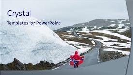  Presentation with landon the mountain road - PPT layouts featuring bjorgavegen - snowy road in norway background and a sky blue colored foreground