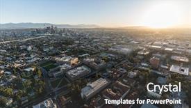  Presentation with downtown los angeles - Audience pleasing PPT layouts consisting of bl - aerial sunrise view of downtown backdrop and a dark gray colored foreground