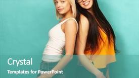  Presentation with friends - Beautiful PPT theme featuring bl - two young girl friends standing backdrop and a  colored foreground