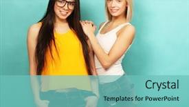  Presentation with octagon two mma fighters standing - Presentation theme with bl - two young girl friends standing background and a seafoam green colored foreground