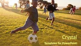 Presentation with kids playing - Cool new PPT layouts with black - elementary school kids playing football backdrop and a tawny brown colored foreground
