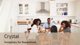  Presentation with black children - Presentation theme featuring black - family with teenage children eating background and a coral colored foreground