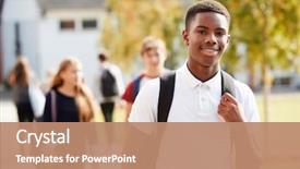  Presentation with college campus - Slide set enhanced with black - portrait of male teenage student background and a coral colored foreground