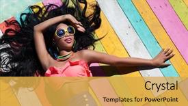  Presentation with tropical holiday - Audience pleasing slide set consisting of black - tropical summer holiday fashion concept backdrop and a yellow colored foreground