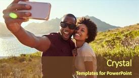  Presentation with selfie - Slides enhanced with black - young couple pose for holiday background and a tawny brown colored foreground