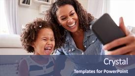  Presentation with daughter mother - Colorful slide set enhanced with black - young mother and toddler daughter backdrop and a ocean colored foreground