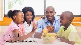  Presentation with fruit - Presentation theme enhanced with black adult - happy family having fruit together background and a coral colored foreground