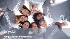  Presentation with huddle - PPT layouts with black adult - happy volunteers forming a huddle background and a gray colored foreground