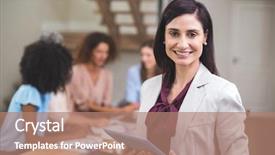  Presentation with digital lines swirls - Slide deck featuring black adult - portrait of happy businesswoman background and a coral colored foreground